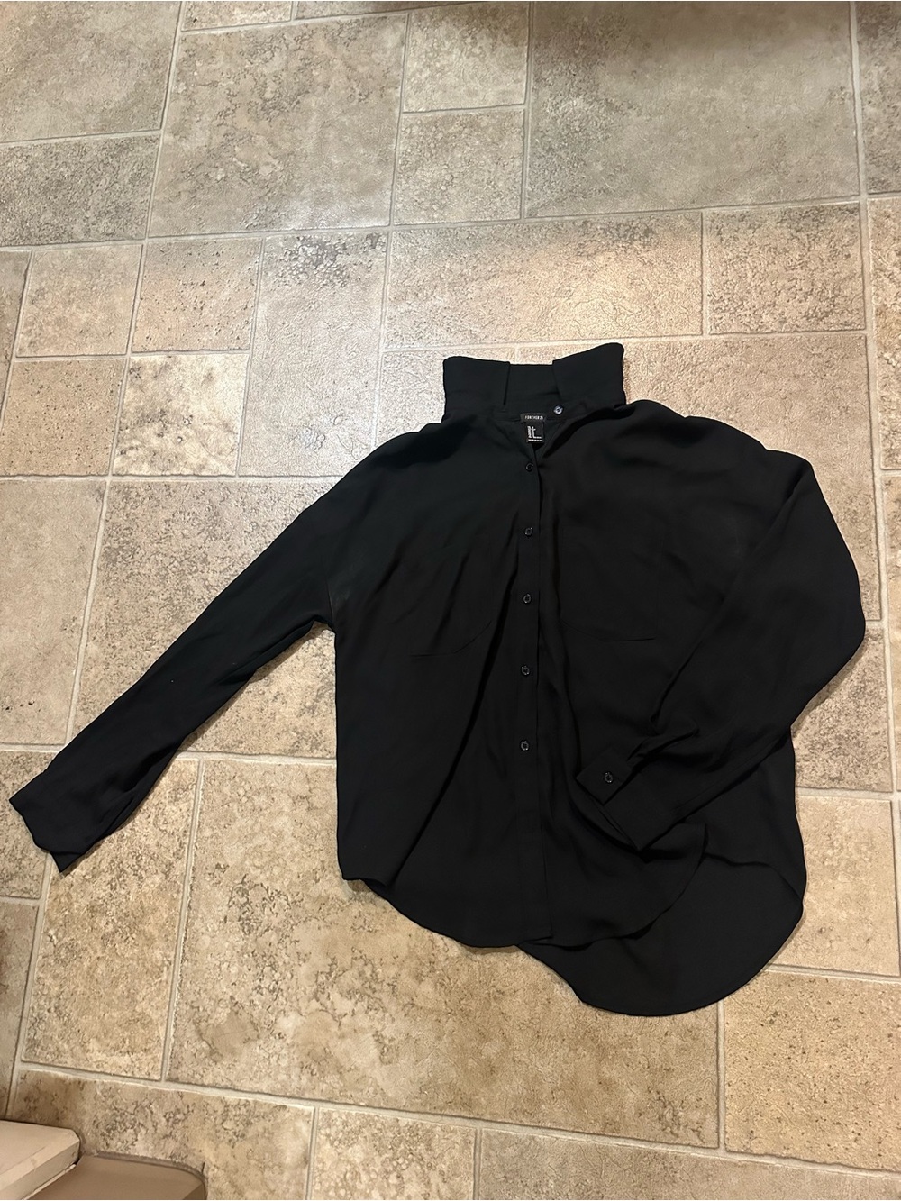Forever 21 Black Long-Sleeve Button Down Blouse
